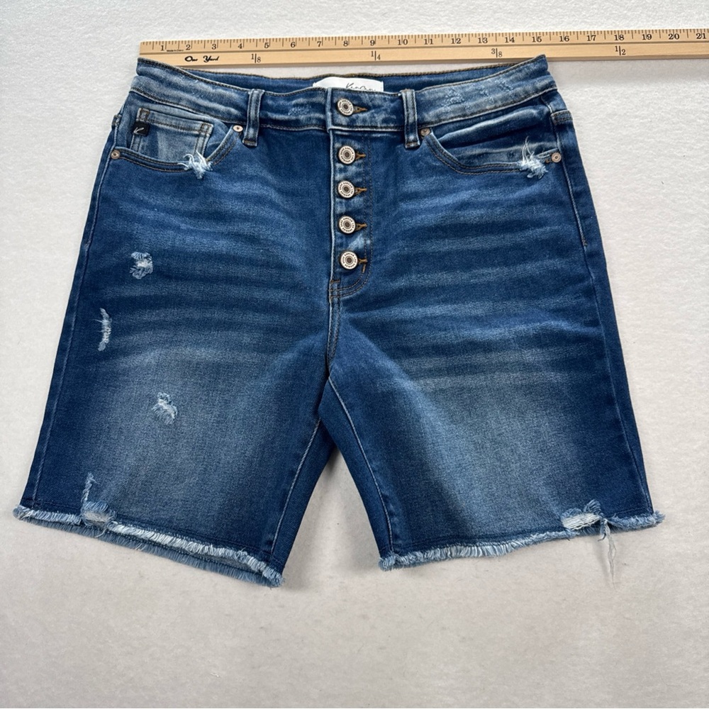 KanCan Dark Blue Distressed Denim Bermuda Shorts - Picture 6 of 9